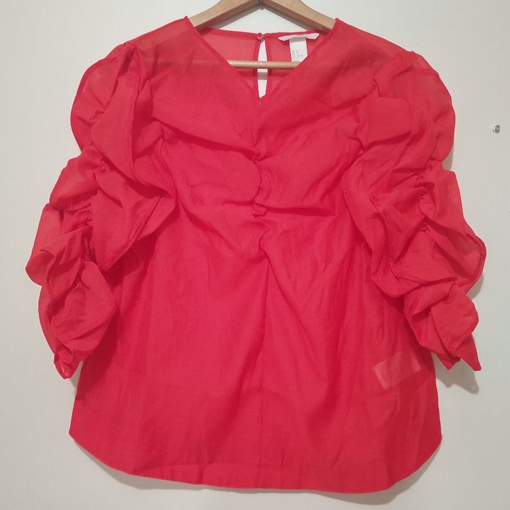 NWOT H&M Sheer Red Ruffled Blouse